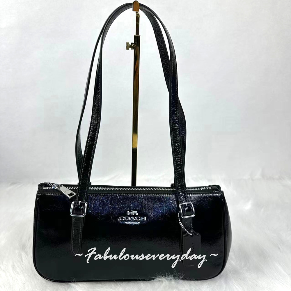 COACH Asher Shoulder Bag In Glazed Leather/Silver/Black CBJ05 NWT